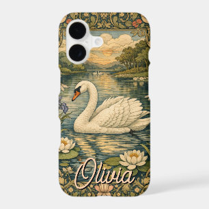 Elegant vintage watercolor white swan painting