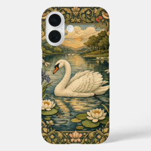 Elegant vintage watercolor white swan painting iPhone 16 case