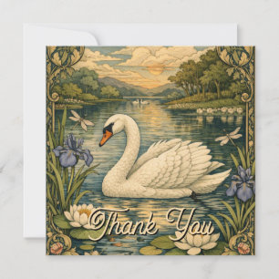 Elegant vintage watercolor white swan painting thank you card