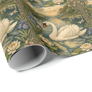 Elegant vintage watercolor white swan painting wrapping paper