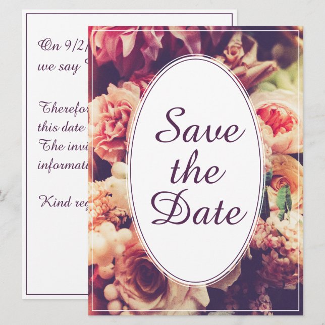 Elegant Vintage Wedding Announcement, Flower Motif (Front/Back)