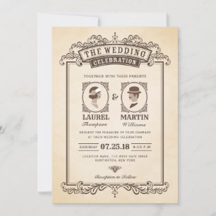 Elegant Vintage Wedding Invitation   Bride & Groom