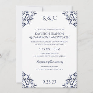 Elegant Vintage Wedding Invitation   Navy 2