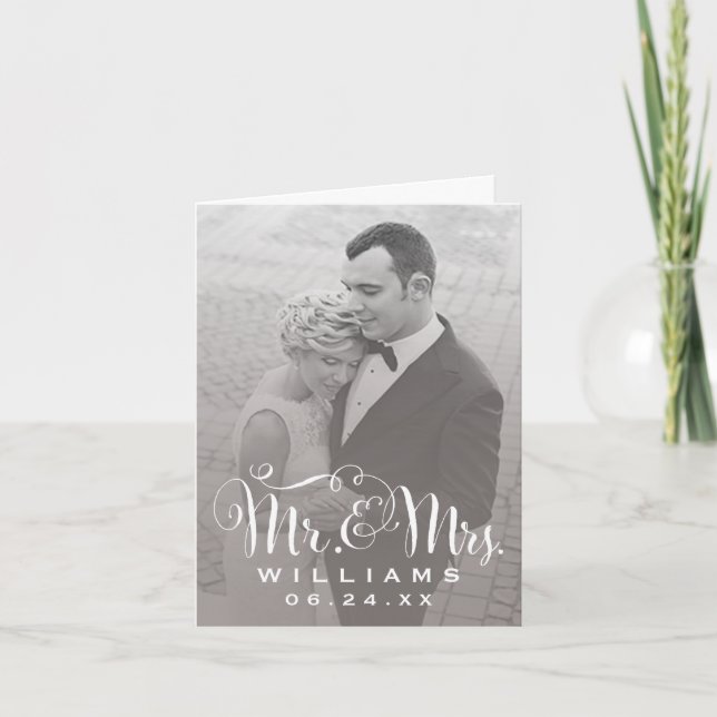 Elegant Vintage Wedding Monogram Sepia Photo Thank You Card (Front)