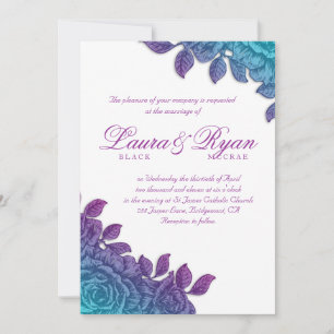 Elegant Vintage Wedding Purple Rose Blue Invitation