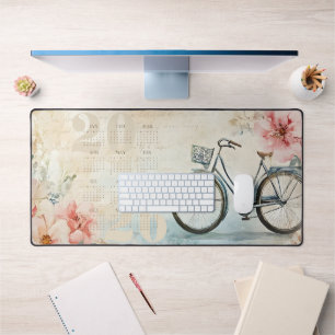 Elegant Vintage Whimsical Bicycle Calendar 2026 Desk Mat
