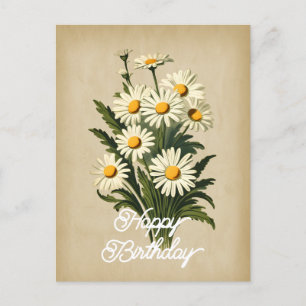 Elegant Vintage White Daisy Flower Happy Birthday Postcard