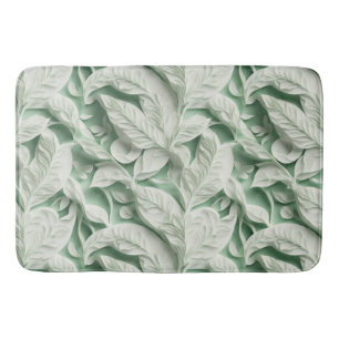 Elegant vintage white green botanical leaf pattern bath mat