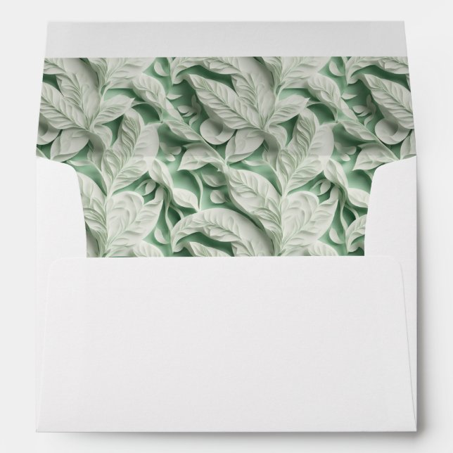 Elegant vintage white green botanical leaf pattern envelope (Back (Bottom))