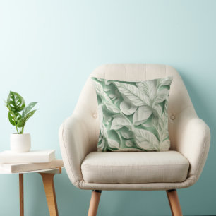 Elegant vintage white green botanical leaf pattern throw pillow