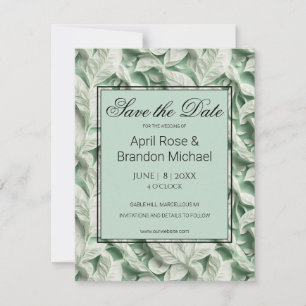 Elegant vintage white green leaf  calligraphy save the date