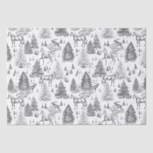Elegant Vintage White Horses in Snow Woods Toile  Tissue Paper
