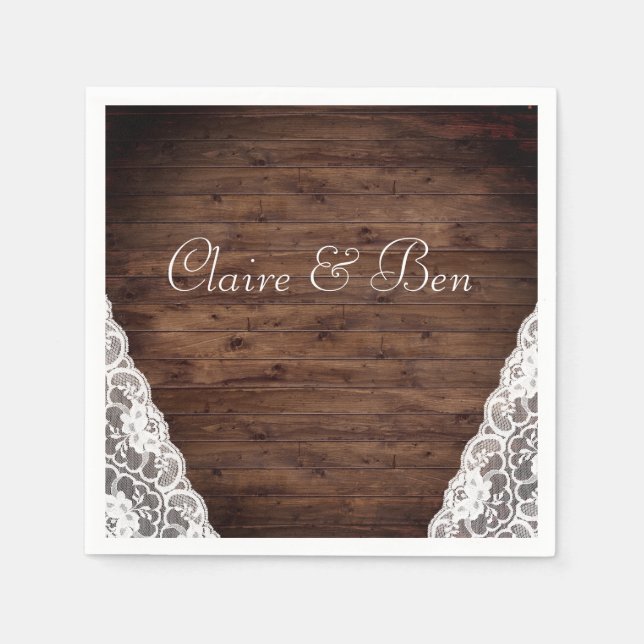 Elegant Vintage White Lace Rustic Wedding Napkin (Front)