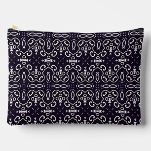 Elegant Vintage White Ornament Pattern on Navy Accessory Pouch