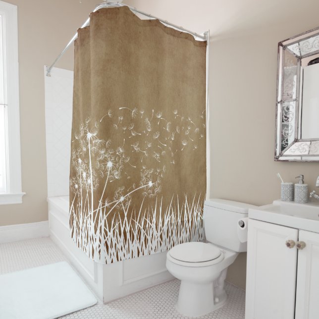 Elegant Vintage White Outline Dandelions in Wind  (In Situ)