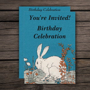 Elegant Vintage White Rabbit Birthday Invitation