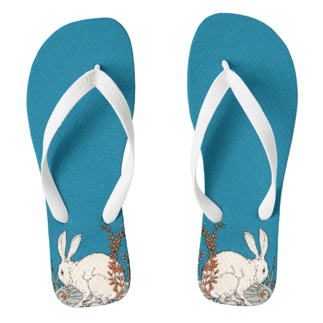 Elegant Vintage White Rabbit Flowers Flip Flops (Footbed)