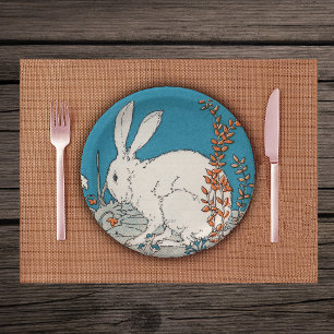 Elegant Vintage White Rabbit Flowers Paper Plate