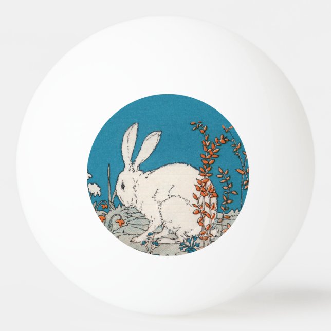 Elegant Vintage White Rabbit Flowers Ping Pong Ball (Front)