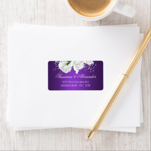 Elegant Vintage White Roses Purple Wedding Label