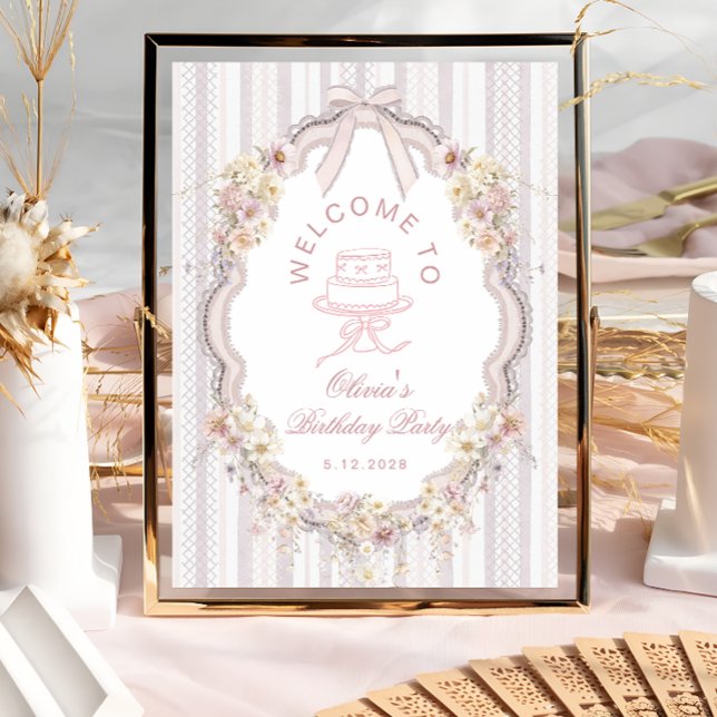 Elegant Vintage Wildflower Bow Birthday Welcome Poster (Creator Uploaded)