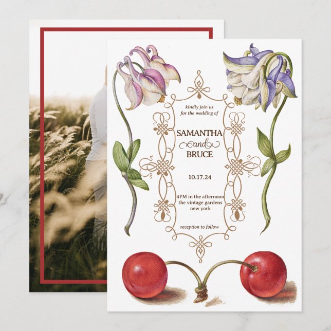 Elegant Vintage Wildflower | Classic Photo Wedding Invitation (Front/Back)