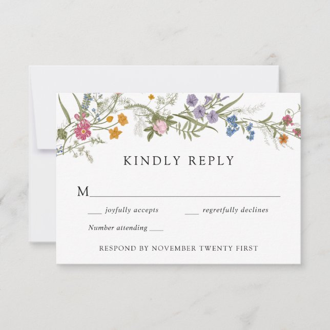Elegant Vintage Wildflower Wedding RSVP Response Invitation (Front)