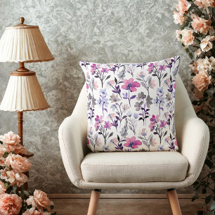 Elegant vintage wildflowers floral pattern throw pillow