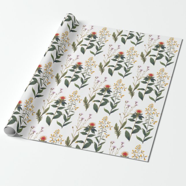 Elegant Vintage Wildflowers Nature Lover Wrapping Paper (Unrolled)