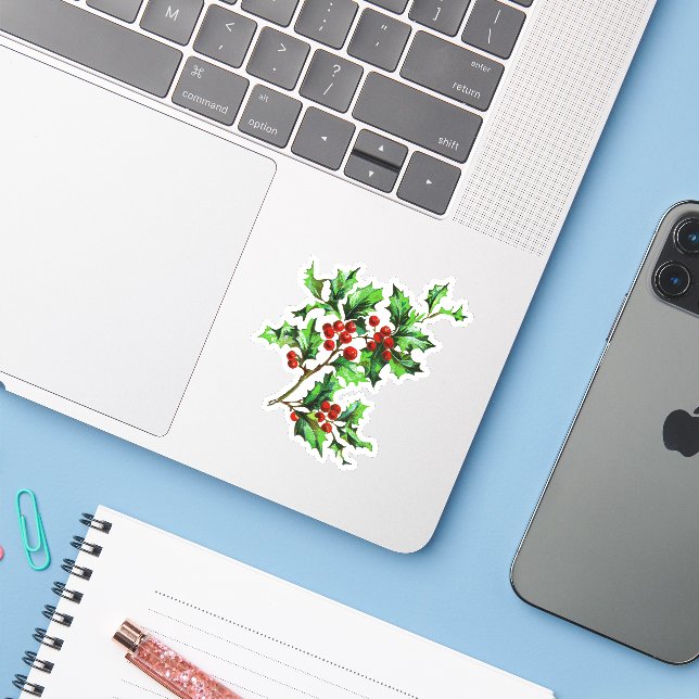 Elegant Vintage Winter Christmas Holly Berries (Laptop w/ iPhone)