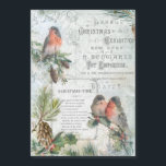 Elegant Vintage Winter Christmas Robins<br><div class="desc">Richly-detailed charming vintage Christmas composition featuring rustic woodland ephemera including robins,  snow-covered boughs of holly and pine,  engraved script,  Christmas-Time poem in engraved birch frame,  and elegant white scrolls and flourishes on distressed light sky blue background.</div>