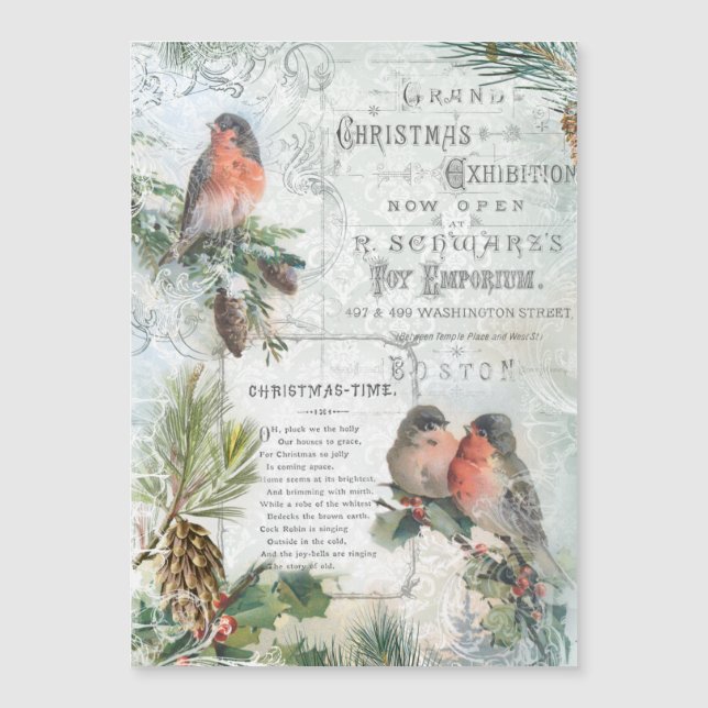 Elegant Vintage Winter Christmas Robins (Front)