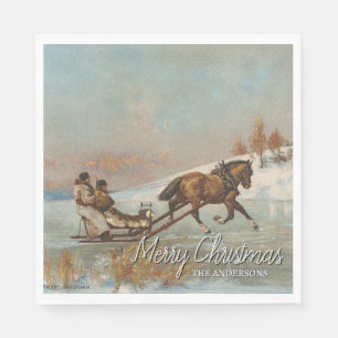 Elegant Vintage Winter Sleigh Ride Scene Napkin