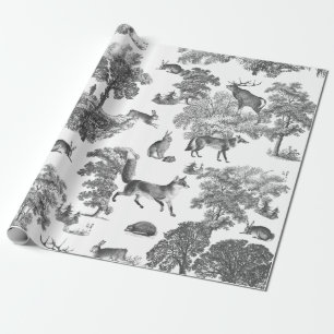 Elegant Vintage Woodland Grey Fox Rabbit Toile Wrapping Paper