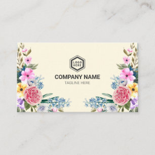 Elegant Vintage Yellow and Pink Watercolor Floral Business Card
