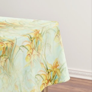 Elegant Vintage Yellow Daffodils Floral Flower Tablecloth