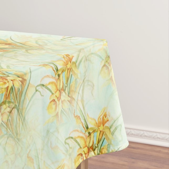 Elegant Vintage Yellow Daffodils Floral Flower  Tablecloth (In Situ)