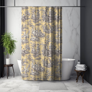 Elegant vintage yellow grey toile de jouy