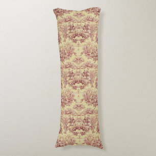 Elegant vintage yellow red lake toile de jouy body pillow