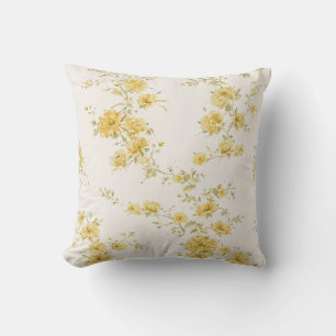 Elegant Vintage Yellow Roses Floral Pattern  Throw Pillow