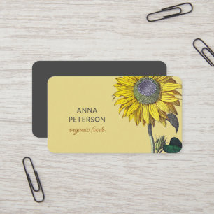 Elegant Vintage Yellow Sunflower Beige Gray  Business Card