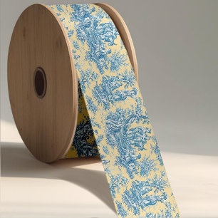 Elegant vintage yellow teal toile de jouy satin ribbon