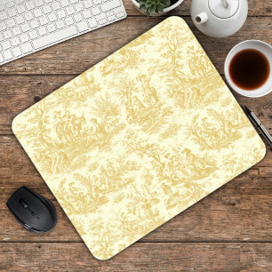Elegant vintage yellow toile de jouy mouse pad