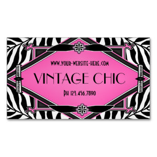 Elegant Vintage Zebra Art Deco Pink Diamond Magnetic Business Card