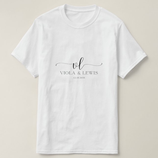 Elegant Viola & Lewis Custom Wedding Date T-Shirt  (Design Front)