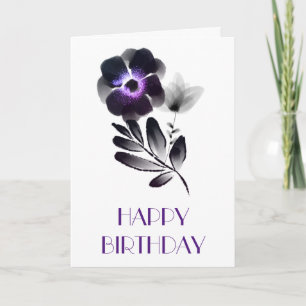 Elegant Violet and Black Floral Birthday Card