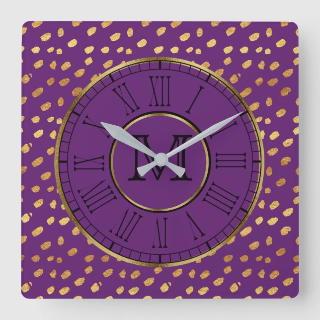 Elegant Violet and Gold Wall Clock (Front)