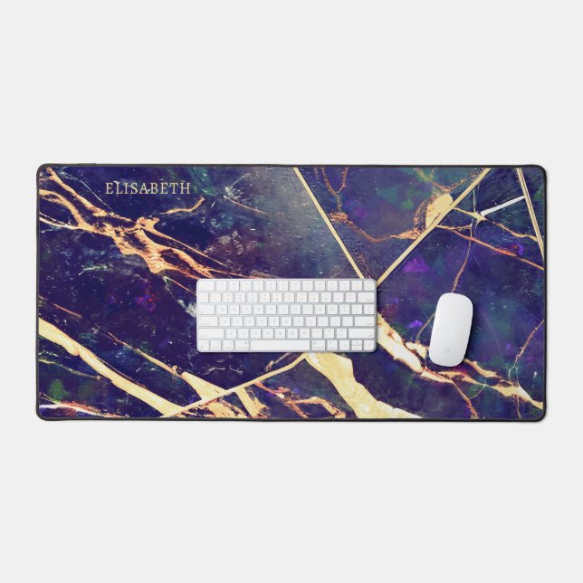 Élégant violet bleu or marbre Ajouter le nom Monog (Clavier et souris)