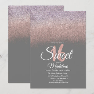 Elegant Violet Blush Pink Ombre Glitter Sweet 16 Invitation