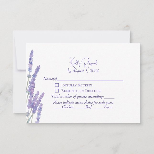 Elégant violet Boho Lavender Fleurs mariage RSVP (Devant)